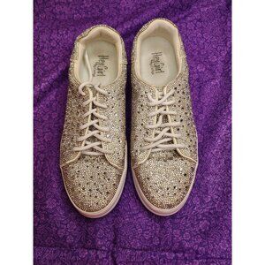 Corkey's Women's "HEY GIRL" Clear Rhinestone Bedazzled Tie Up Flat Sneaker SZ:9